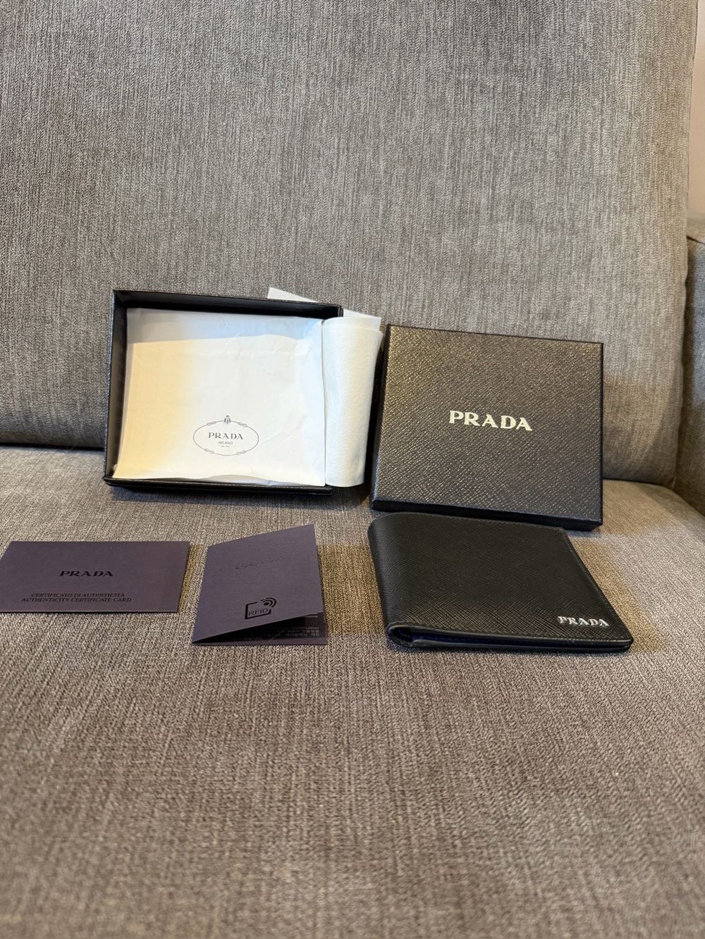 Authentic Prada Black Saffiano Leather Bi-Fold Men’s Wallet